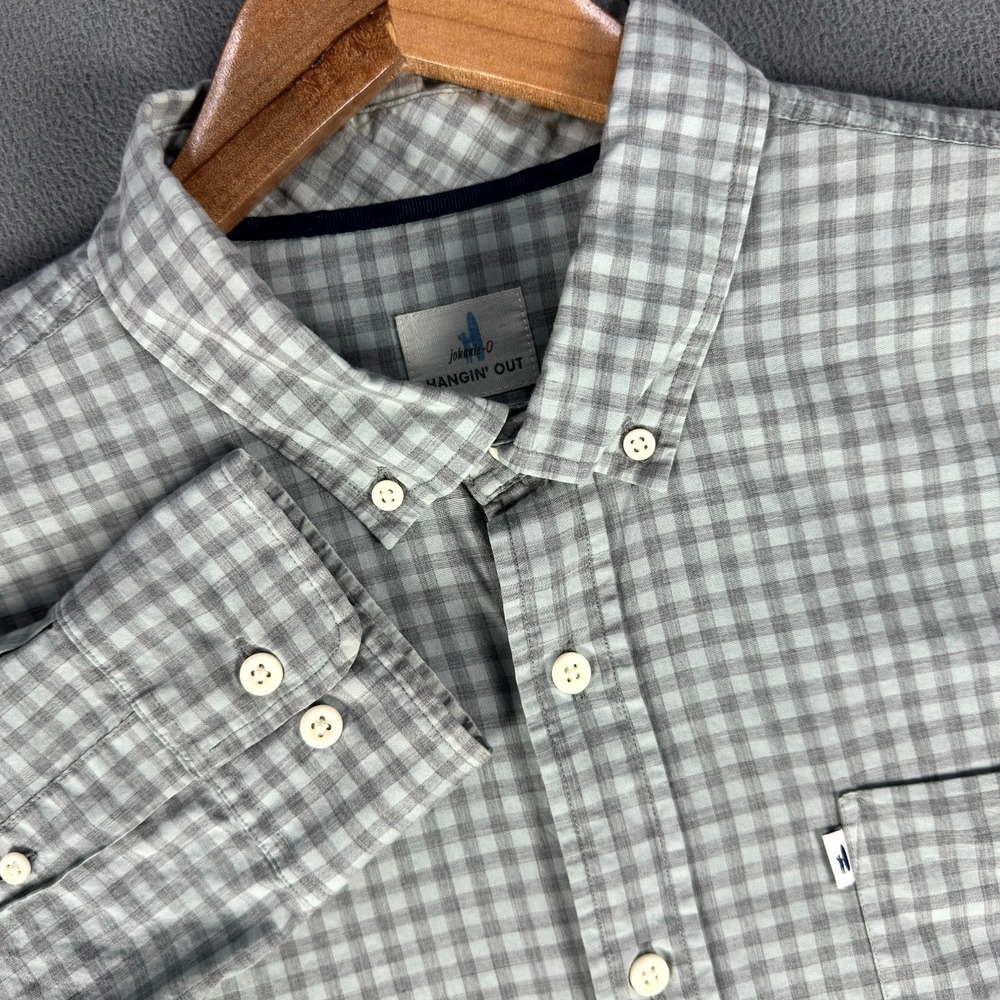 Johnnie O Shirt Mens XL Grey Gingham Check Hangin Out Beach Nautical‎ Beach Prep